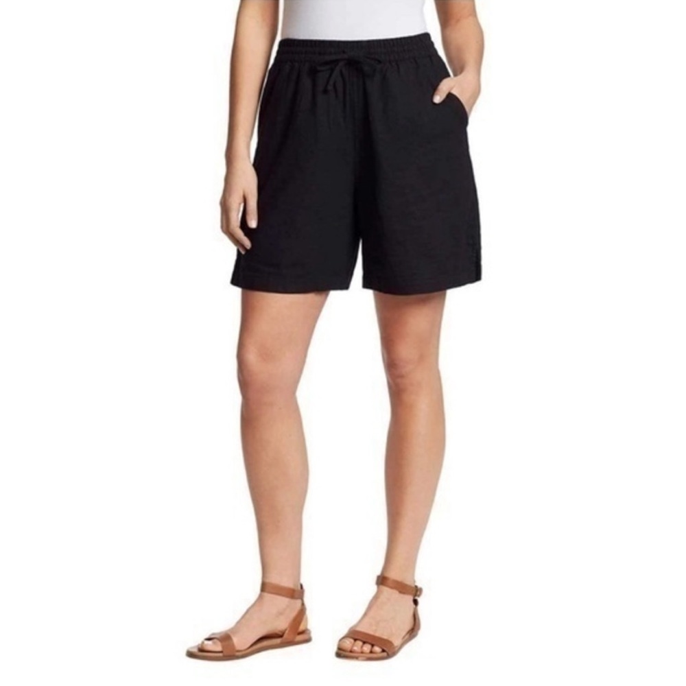 Vintage Gloria Vanderbilt Black Linen High Rise Tie Waist Shorts Sz Medium